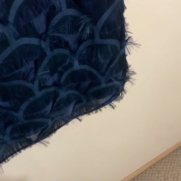 Long Tall Sally Peacock Shimmer Fringe Blouse Size 8 Teal Blue Art Deco Pattern - Picture 8 of 10